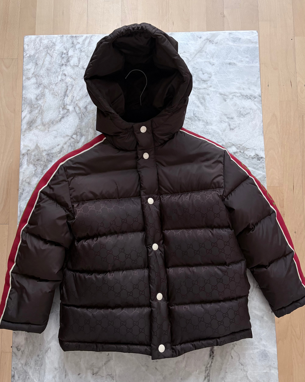 Gucci Monogram Down Puffer Jacket, Brown
