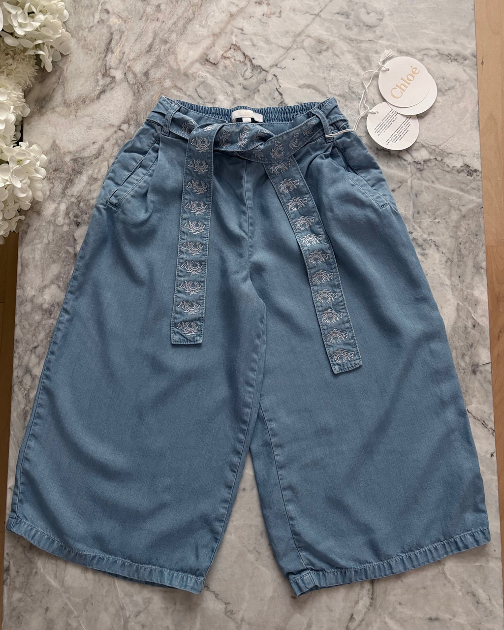 Chloé Kids Lightweight Wide Leg Trousers, Denim Light