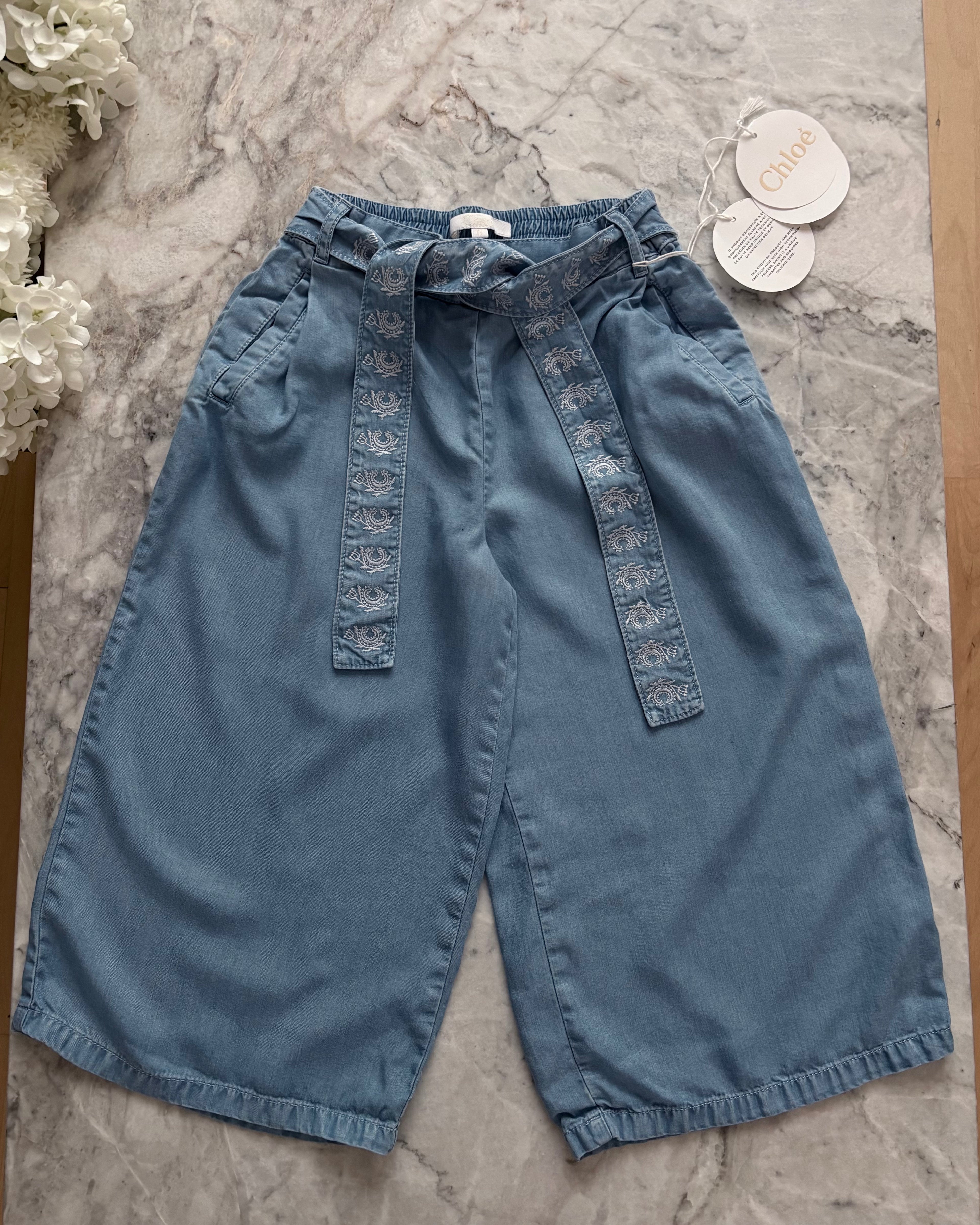 Chloé Kids Lightweight Wide Leg Trousers, Denim Light