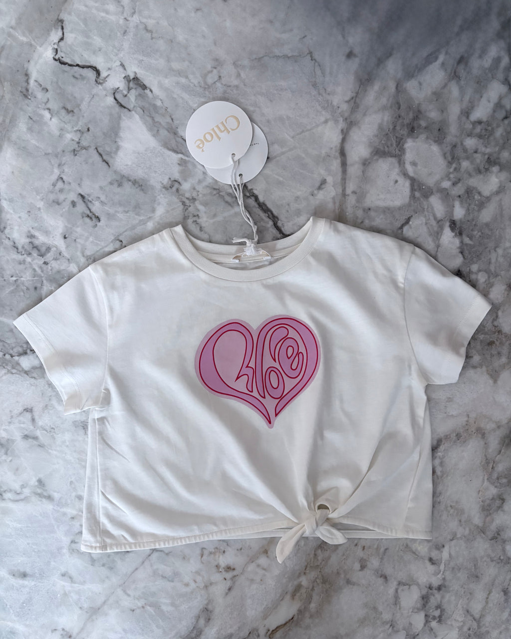 Chloé Kids White & Pink Heart T-Shirt