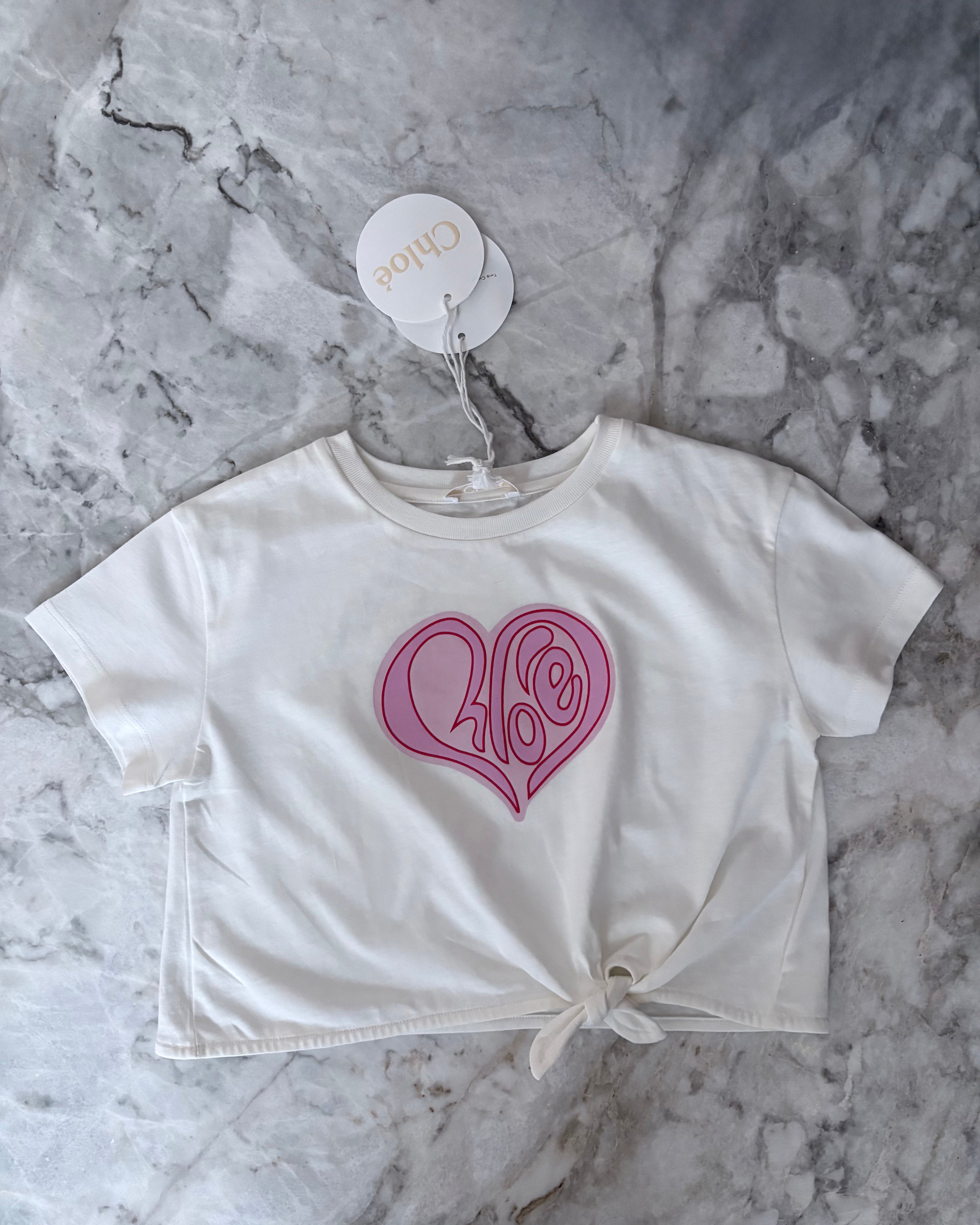 Chloé Kids White & Pink Heart T-Shirt