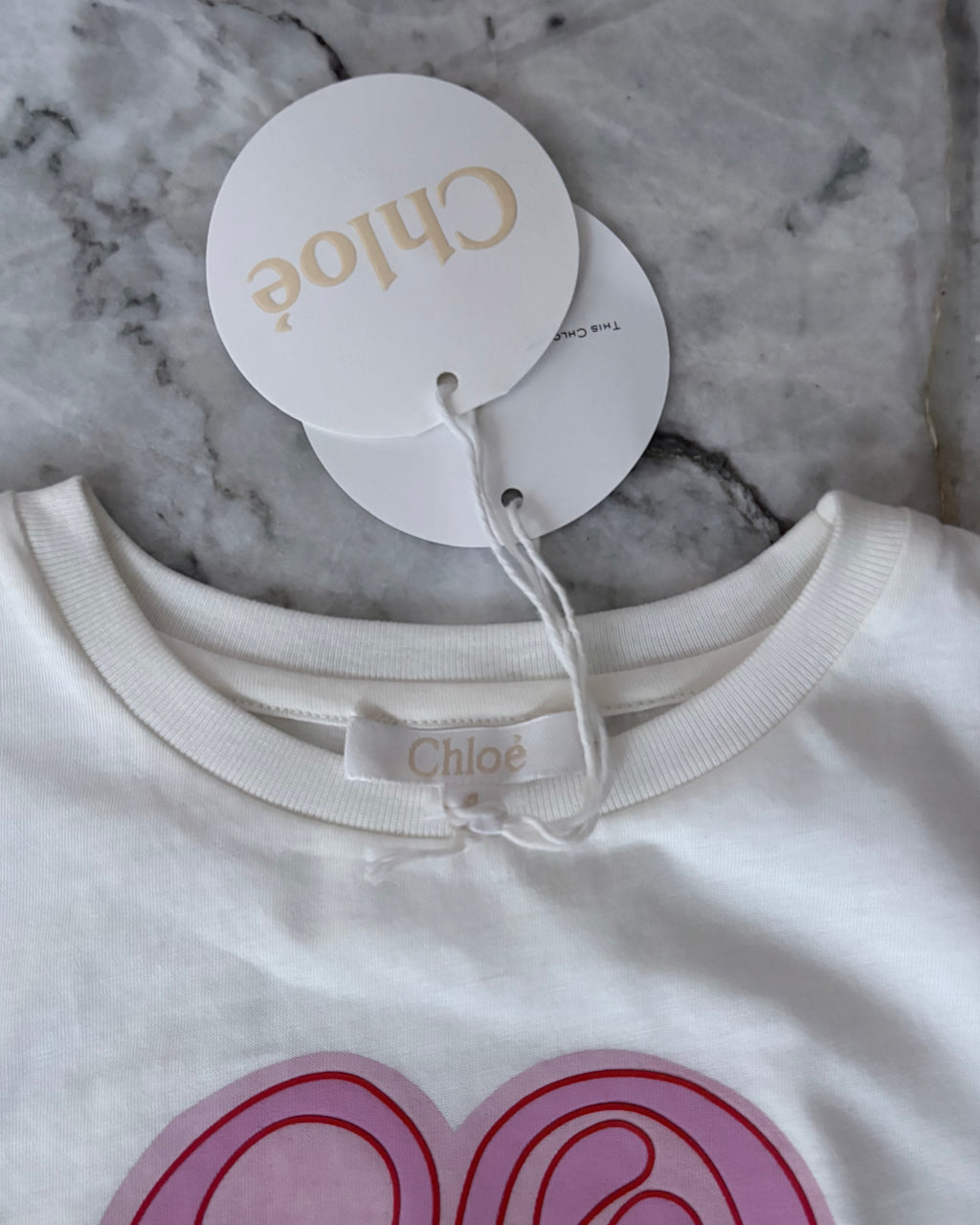 Chloé Kids White & Pink Heart T-Shirt