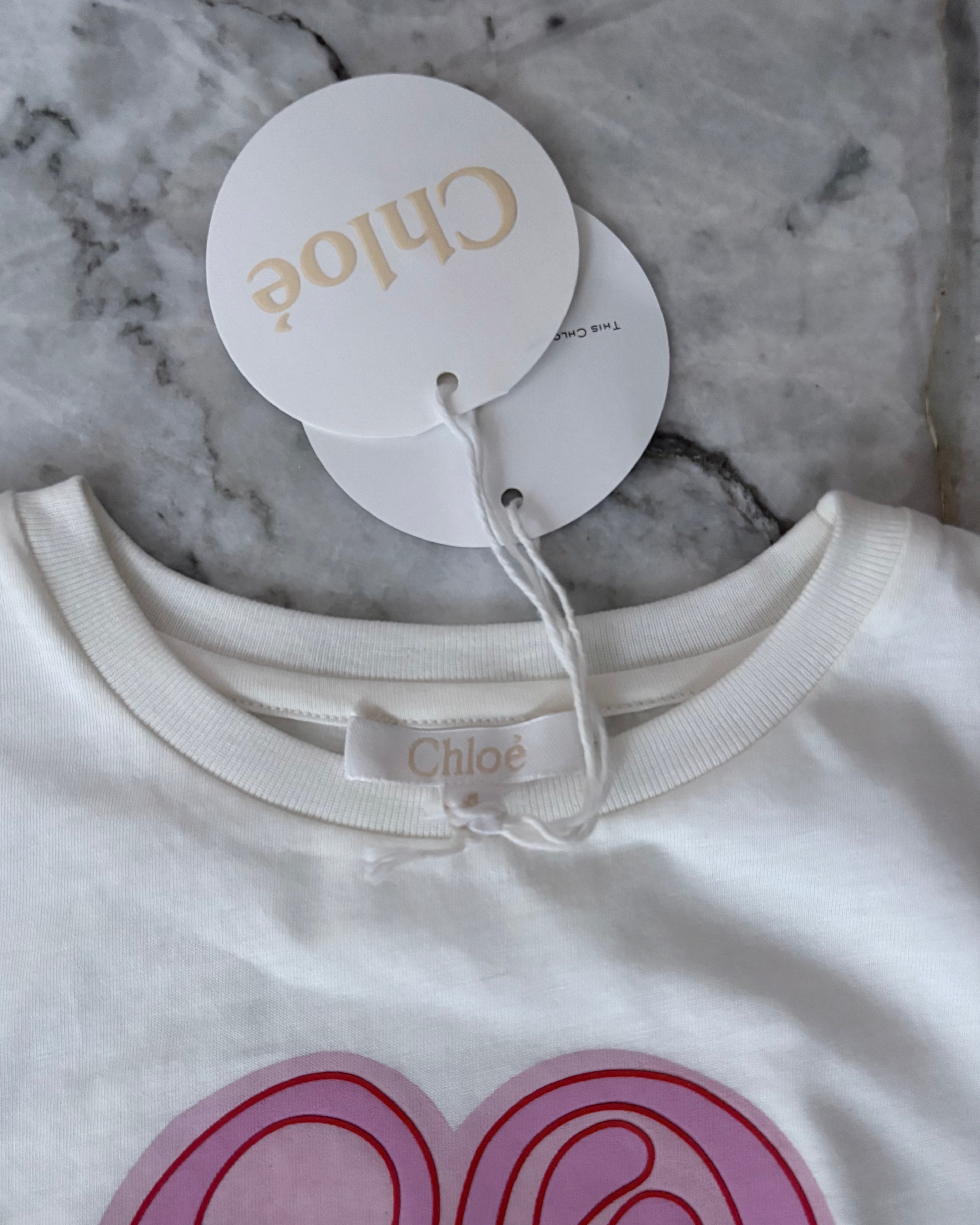 Chloé Kids White & Pink Heart T-Shirt