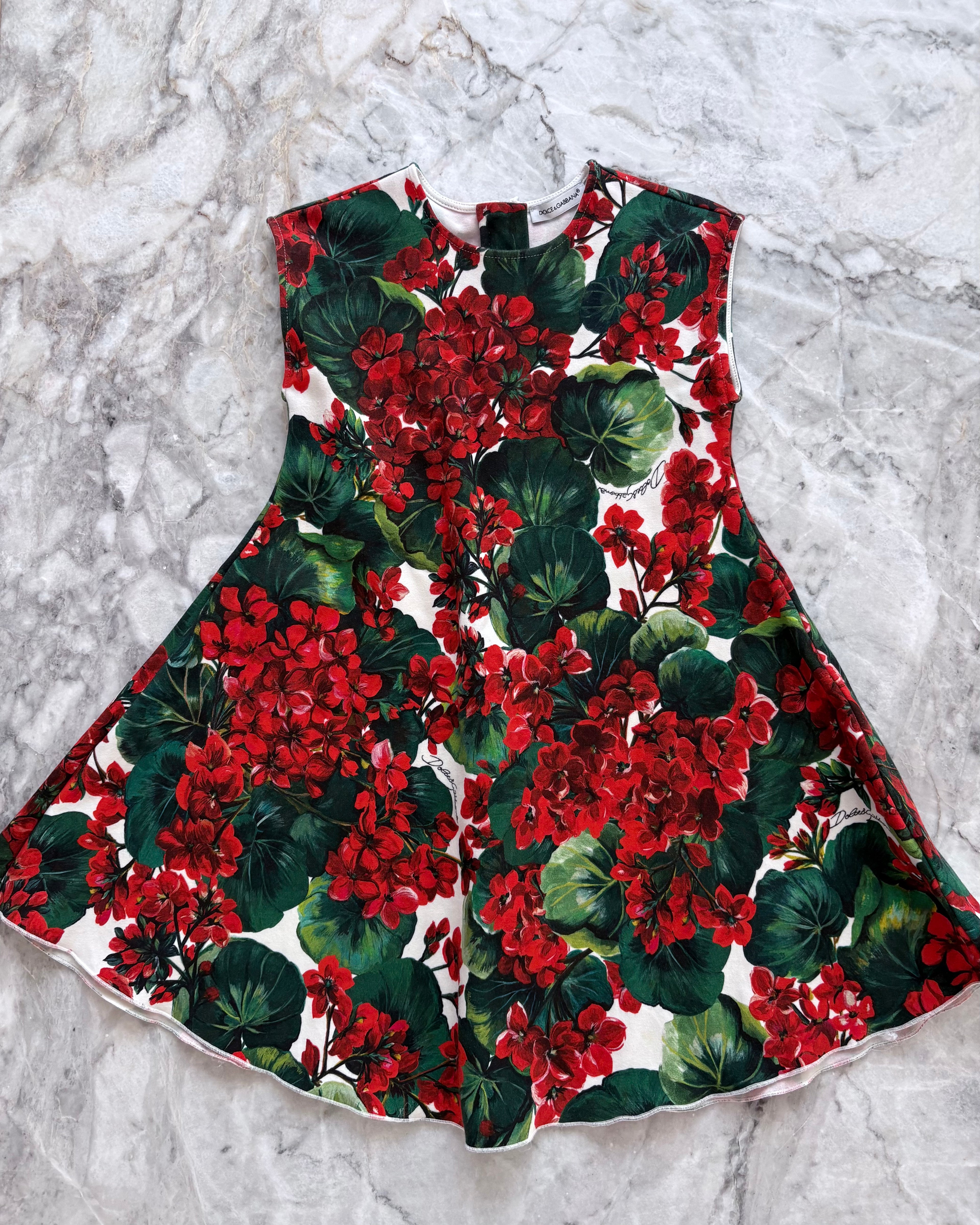 Dolce & Gabbana Kids Floral Cotton Dress with Diaper Cover, Red & Green