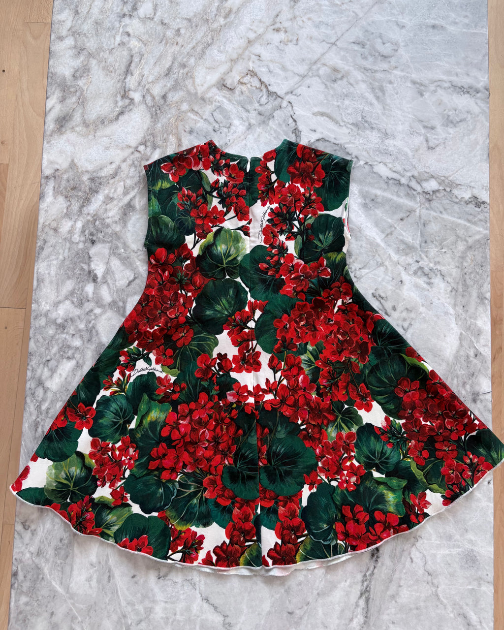 Dolce & Gabbana Kids Floral Cotton Dress with Diaper Cover, Red & Green