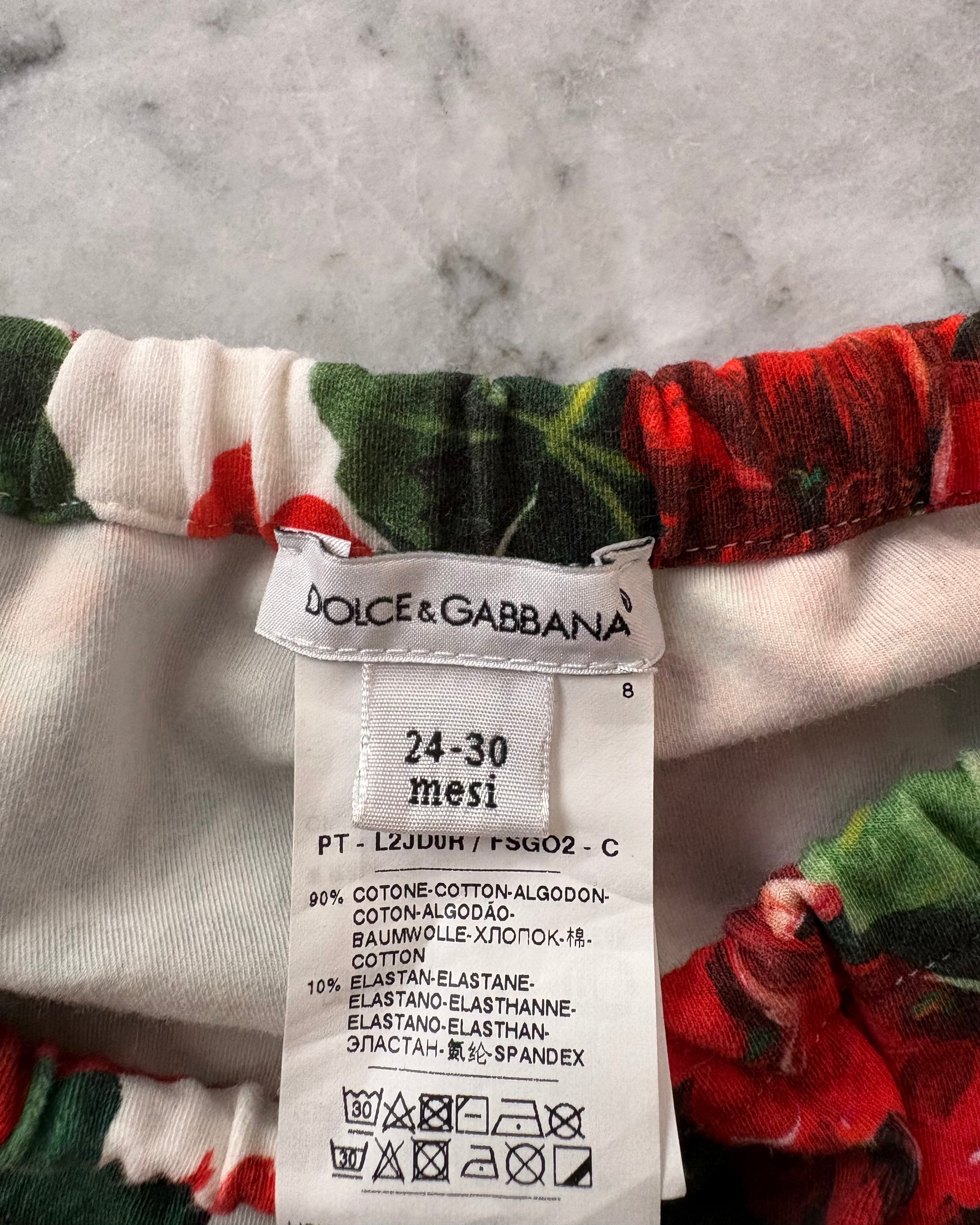 Dolce & Gabbana Kids Floral Cotton Dress with Diaper Cover, Red & Green