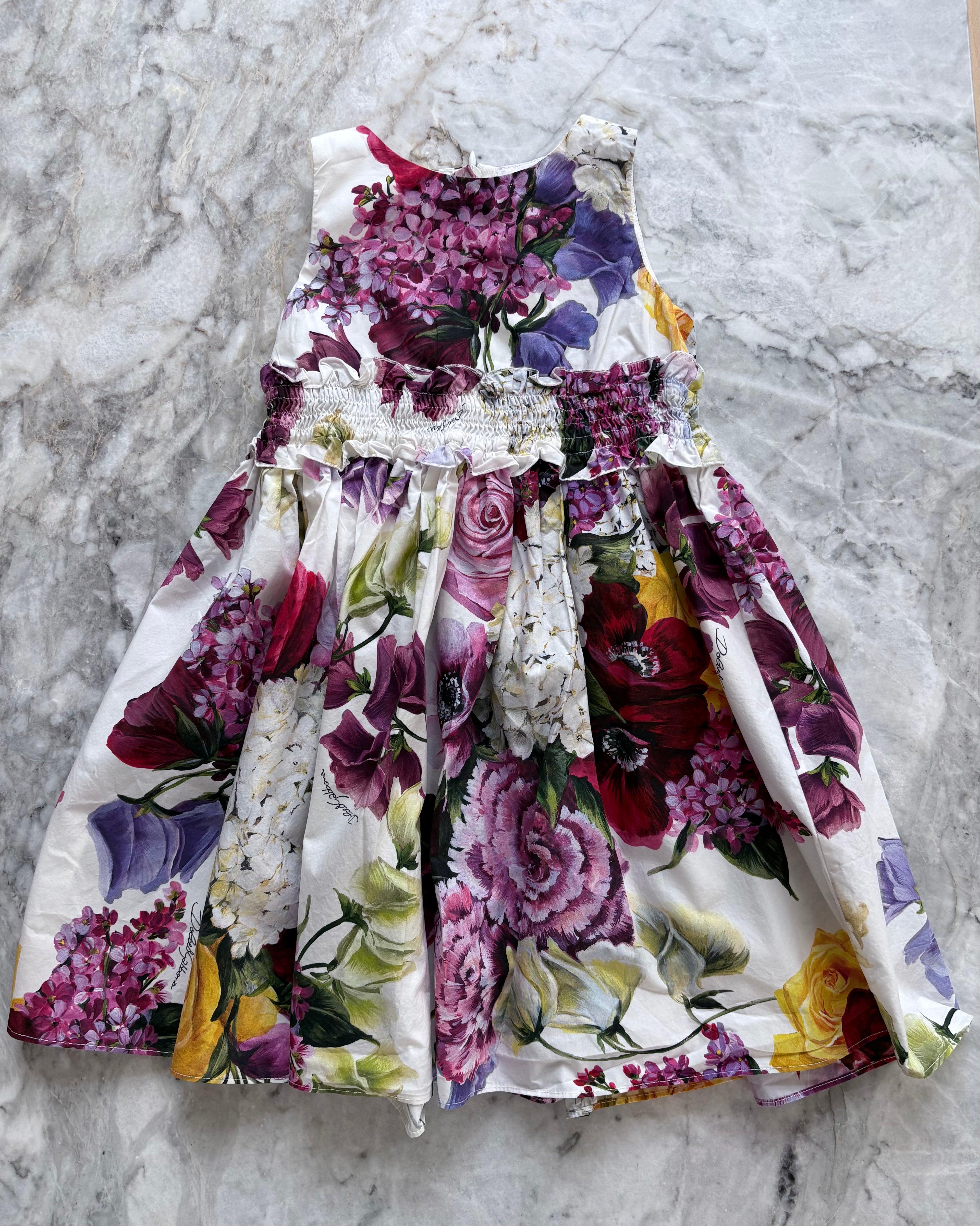 Dolce & Gabbana Kids Floral Cotton Dress with Matching Diaper Cover, Multicolor