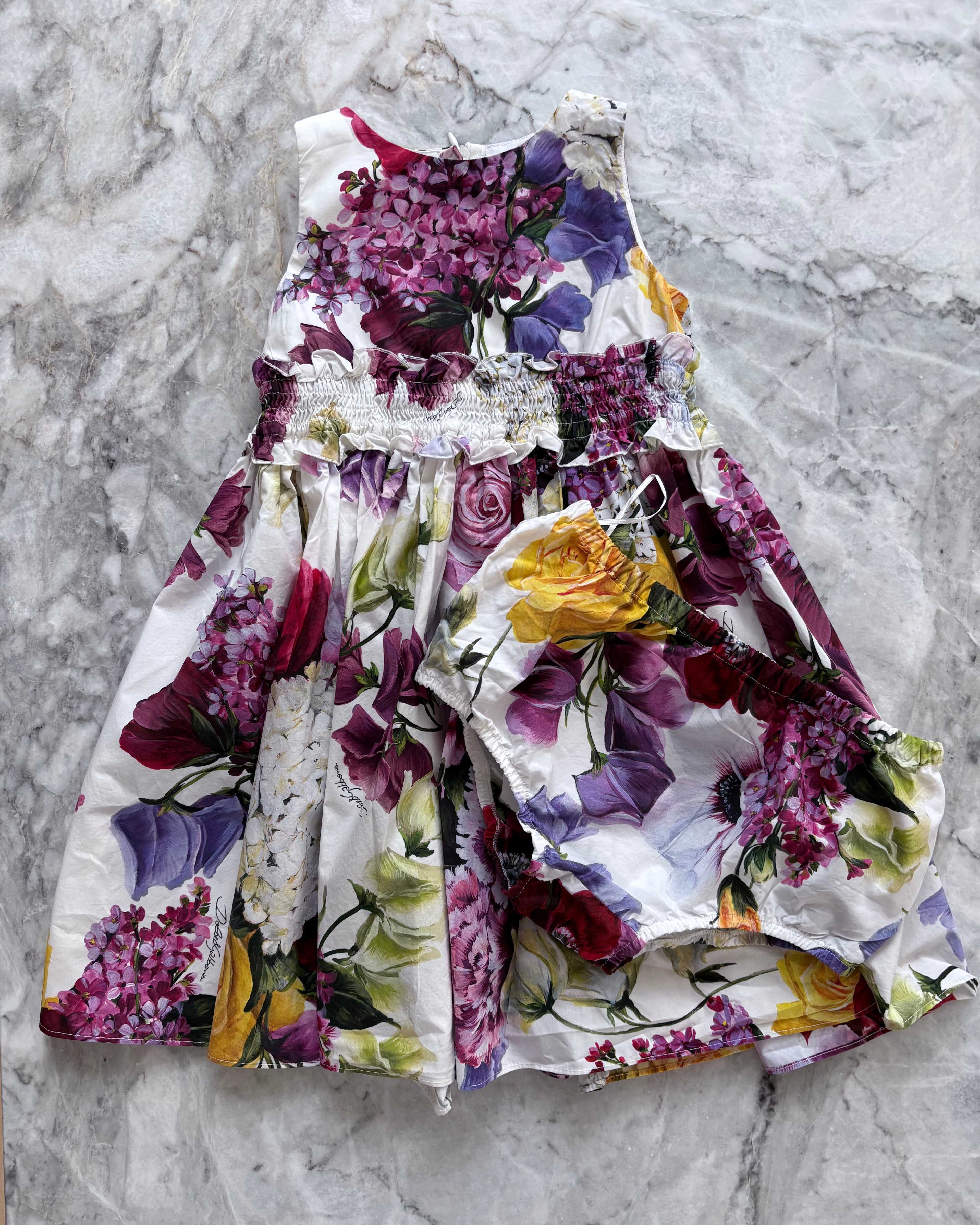 Dolce & Gabbana Kids Floral Cotton Dress with Matching Diaper Cover, Multicolor