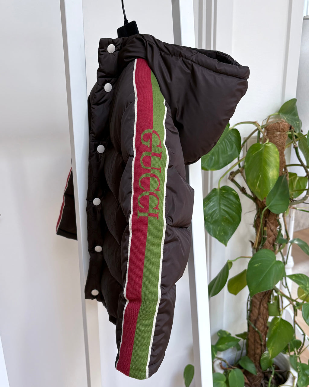 Gucci Monogram Down Puffer Jacket, Brown