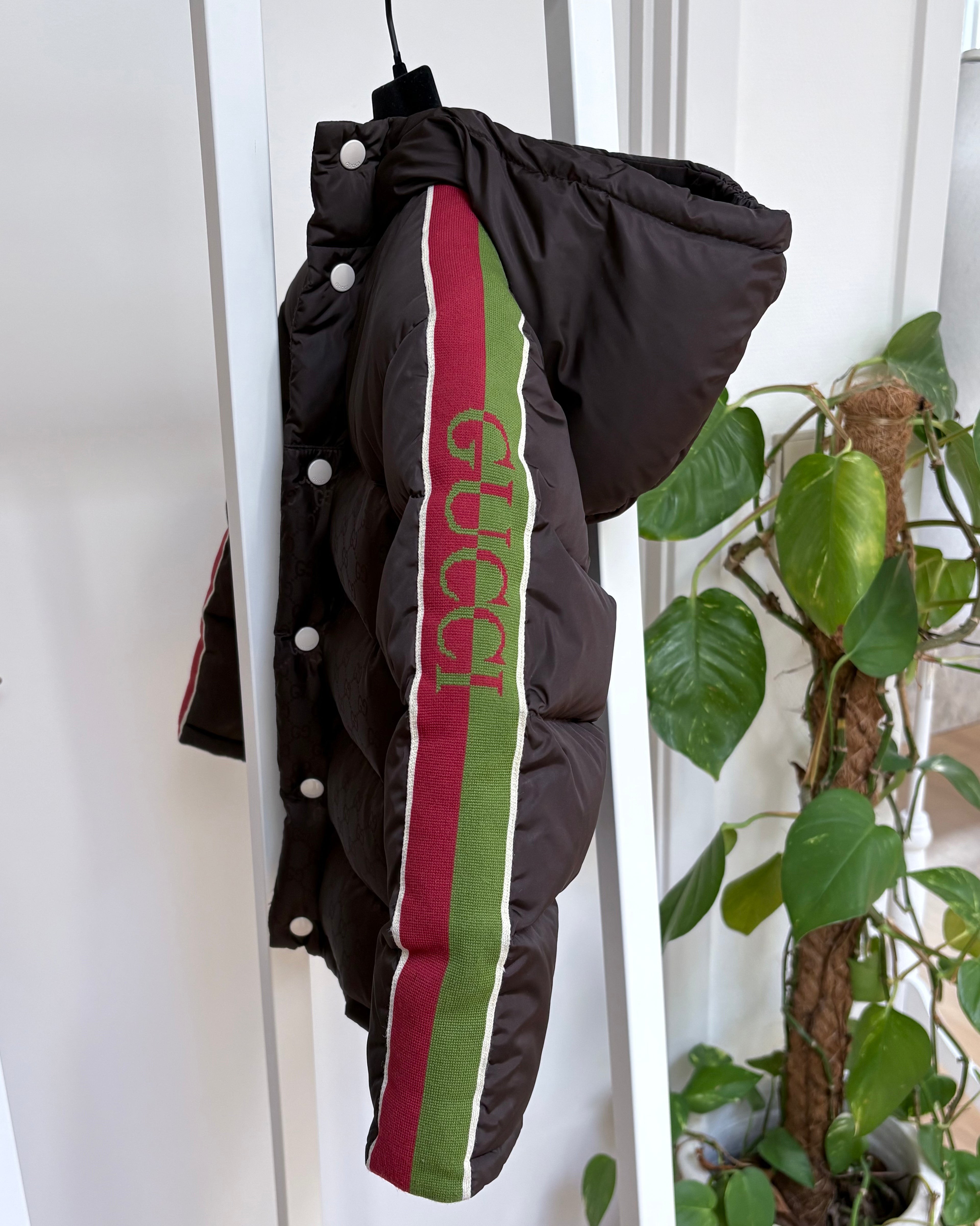 Gucci Monogram Down Puffer Jacket, Brown