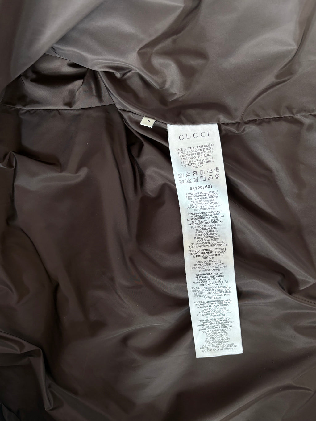 Gucci Monogram Down Puffer Jacket, Brown