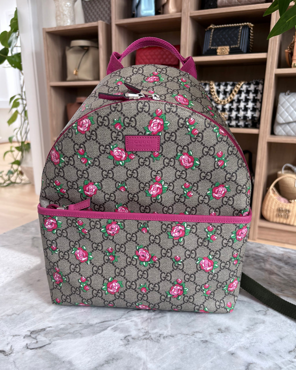 Gucci Girls' GG Supreme Rose Backpack