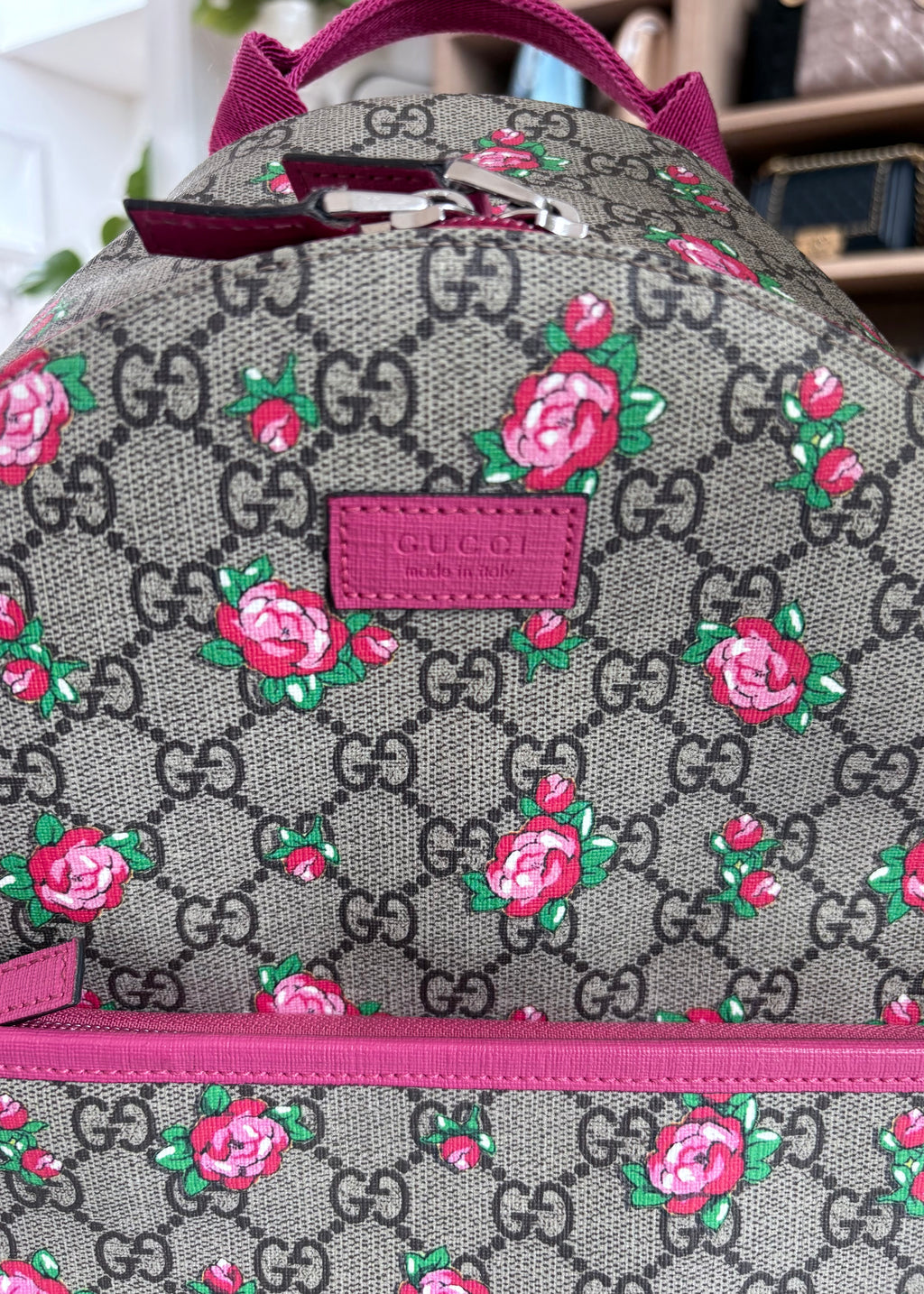 Gucci Girls' GG Supreme Rose Backpack