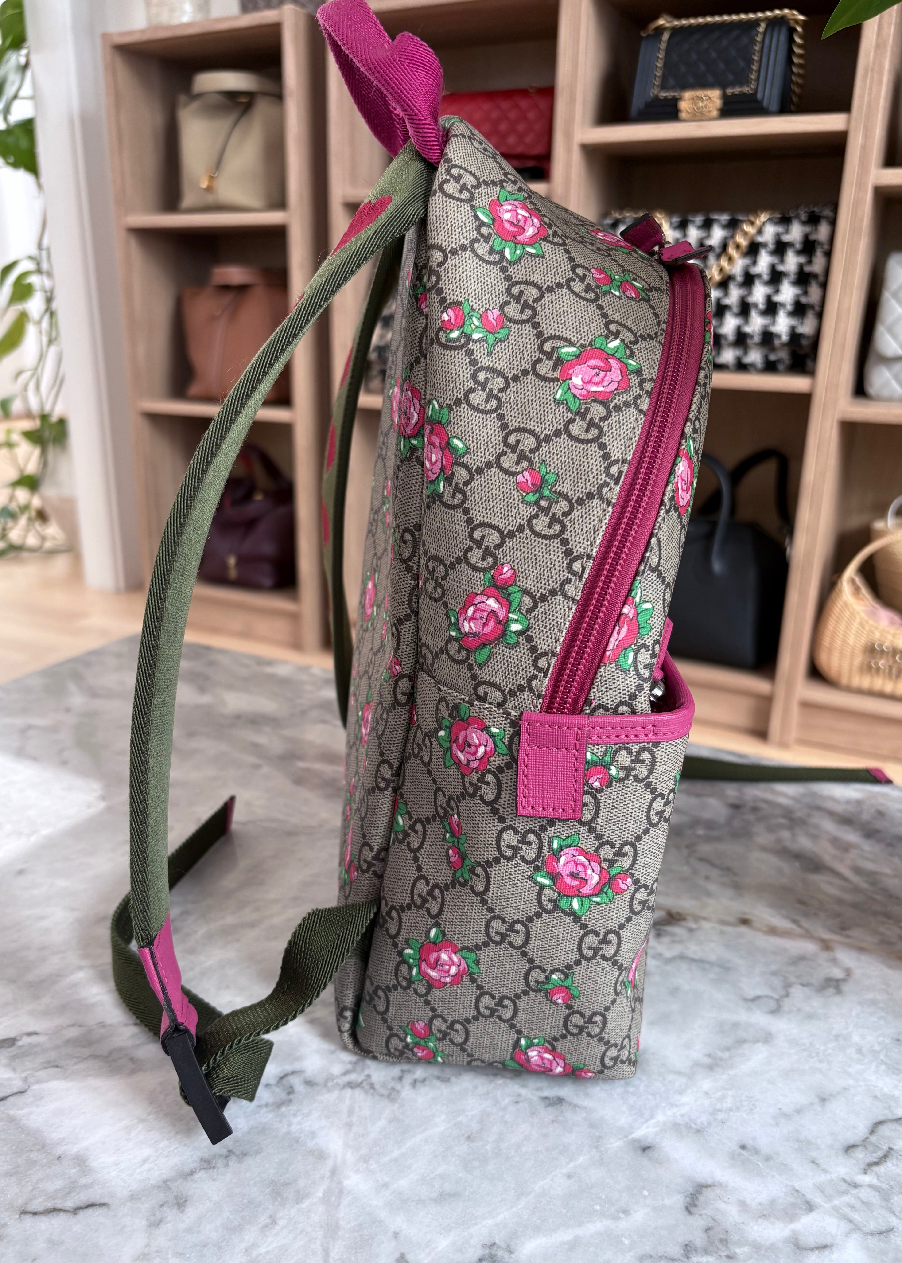 Gucci Girls' GG Supreme Rose Backpack
