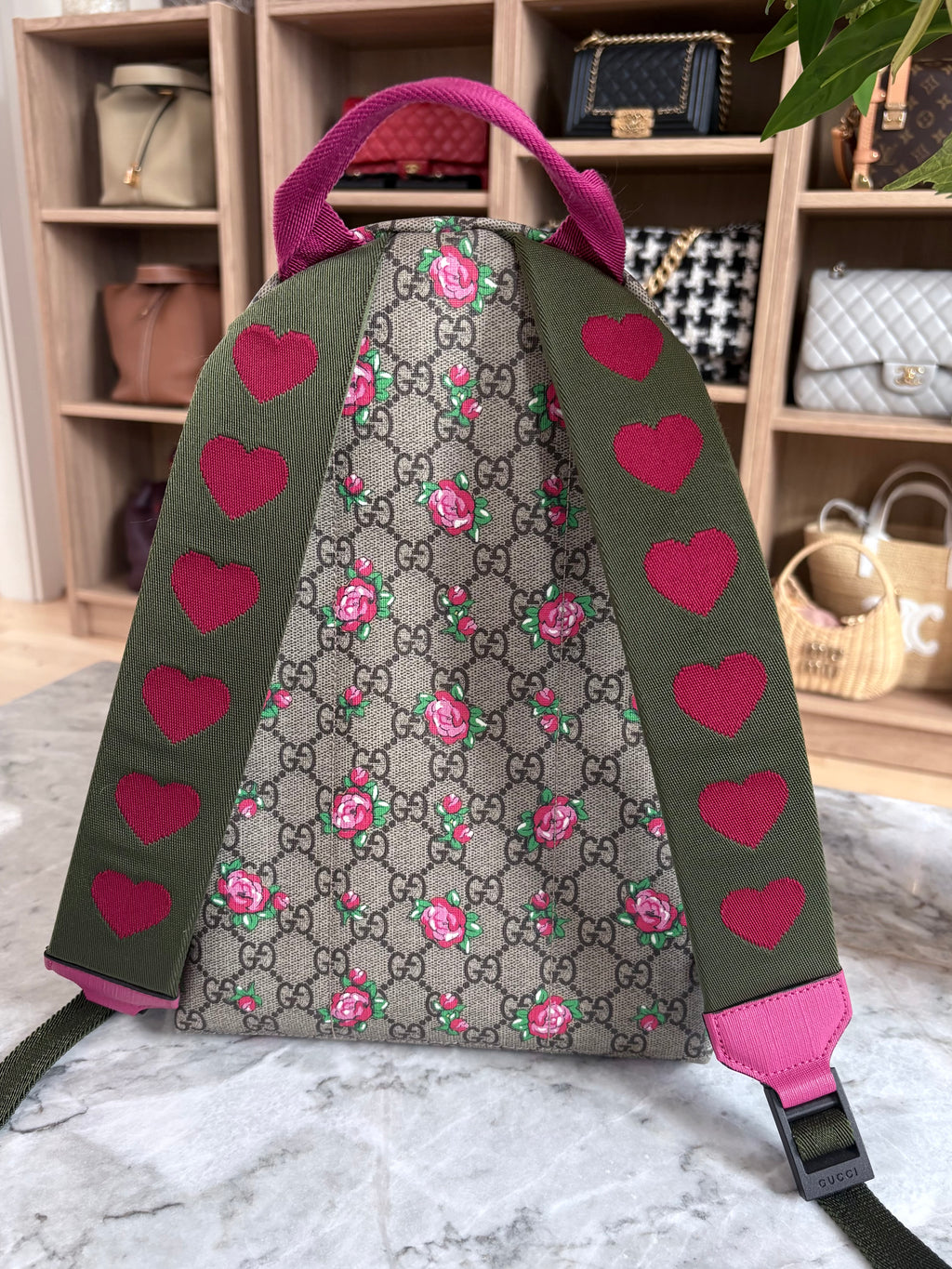 Gucci Girls' GG Supreme Rose Backpack