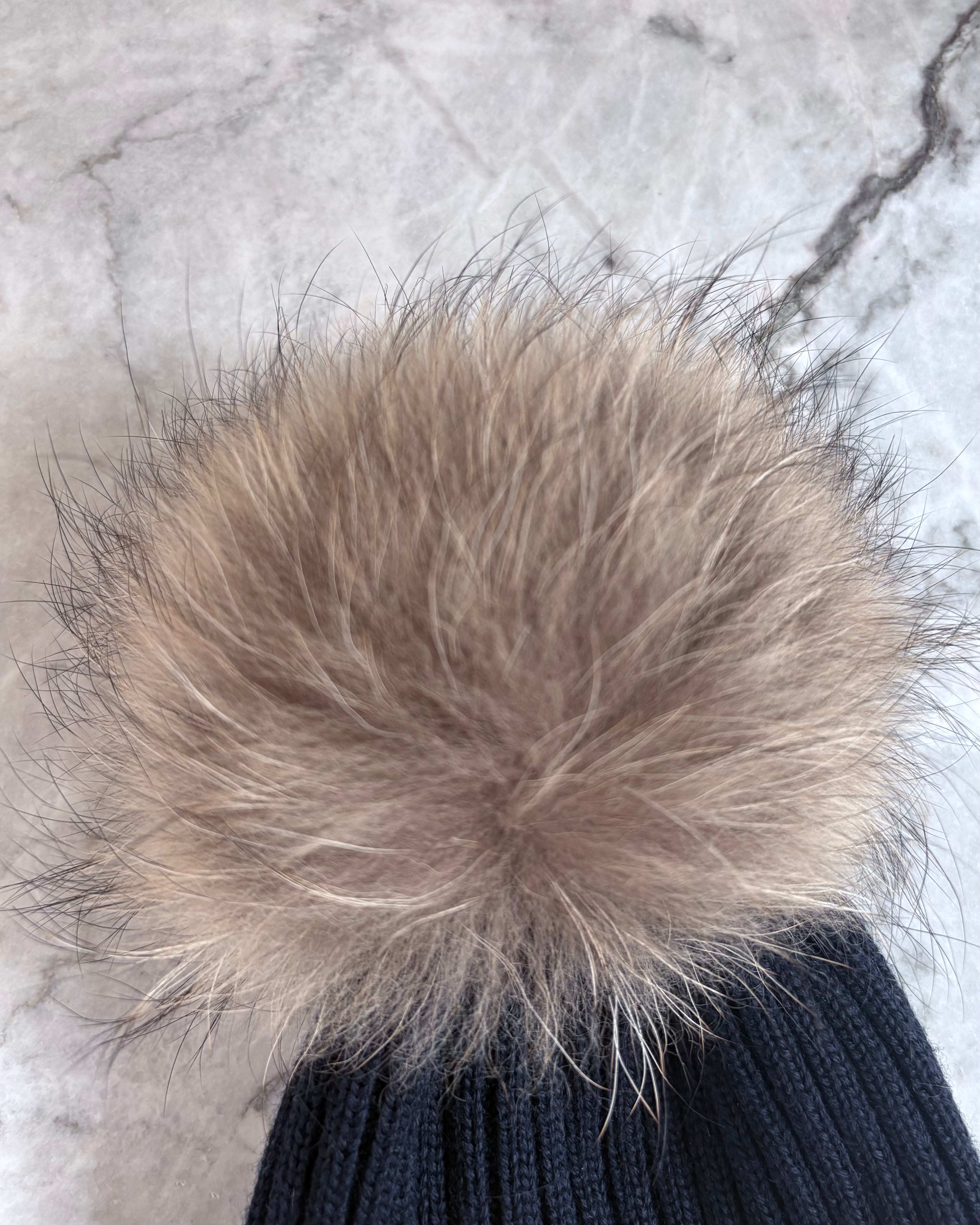 Moncler Kids Ribbed Knit Pom Pom Beanie, Navy