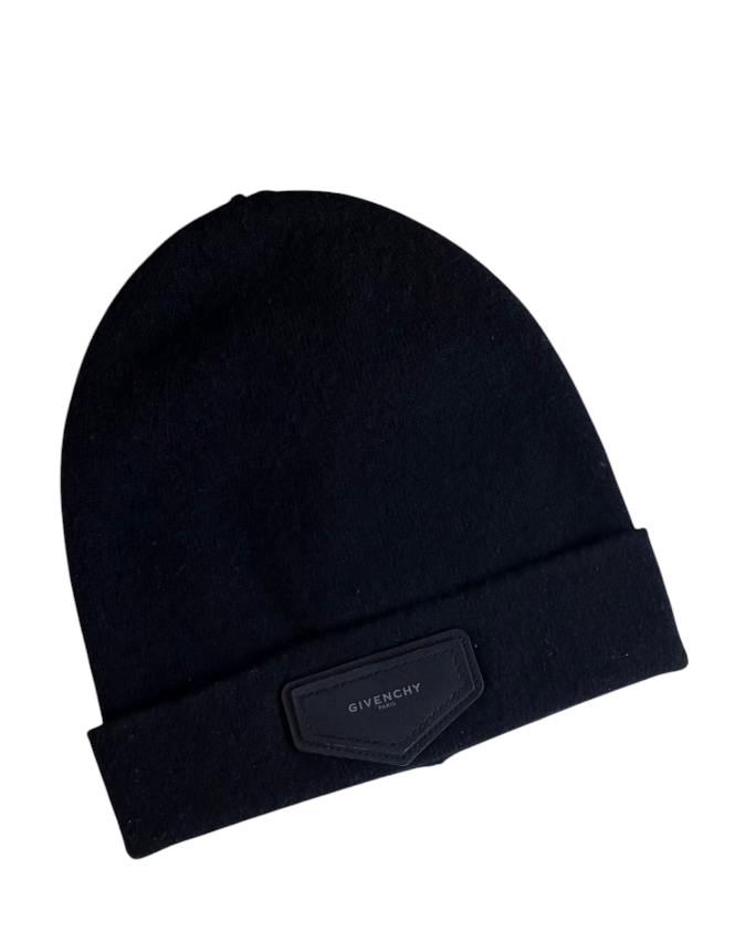 Black beanie with Givenchy logo on a white background