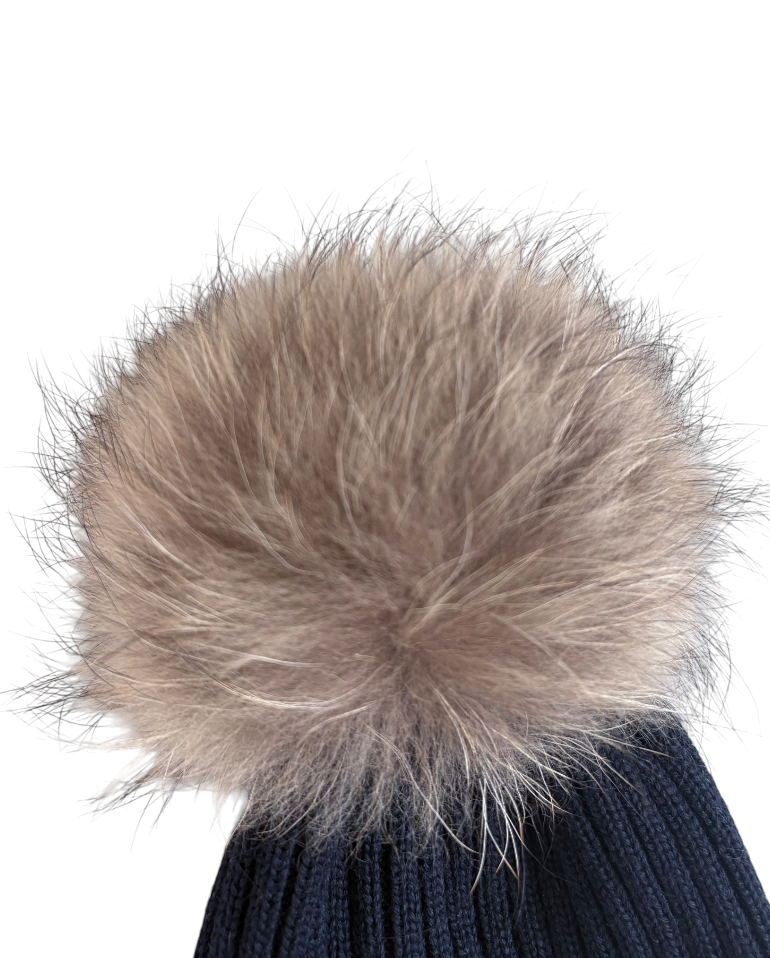 Moncler Kids Ribbed Knit Pom Pom Beanie, Navy