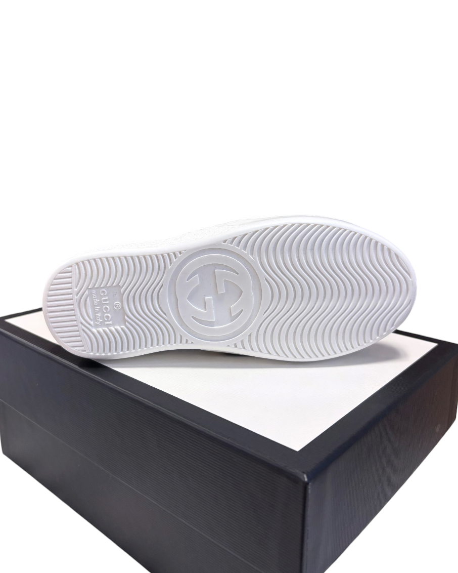 Gucci Kids Logo Elastic Band Leather Sneakers, White