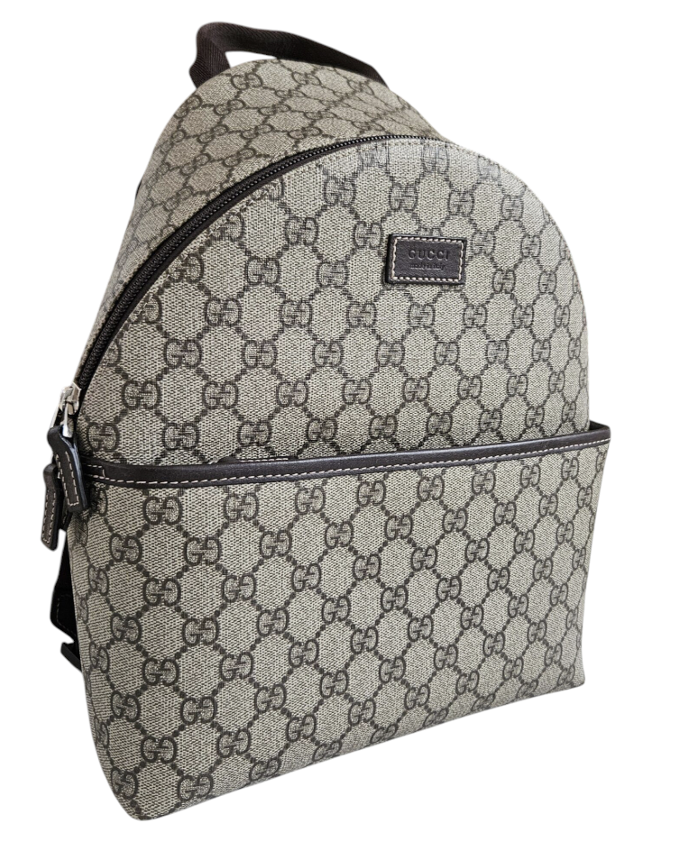 Backpack with Gucci logo pattern on a white background