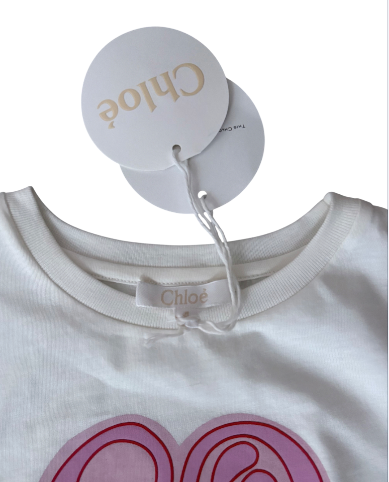 Chloé Kids White & Pink Heart T-Shirt