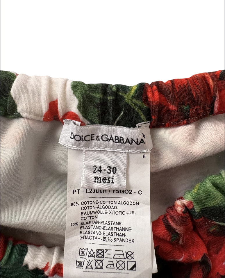 Dolce & Gabbana Kids Floral Cotton Dress with Diaper Cover, Red & Green