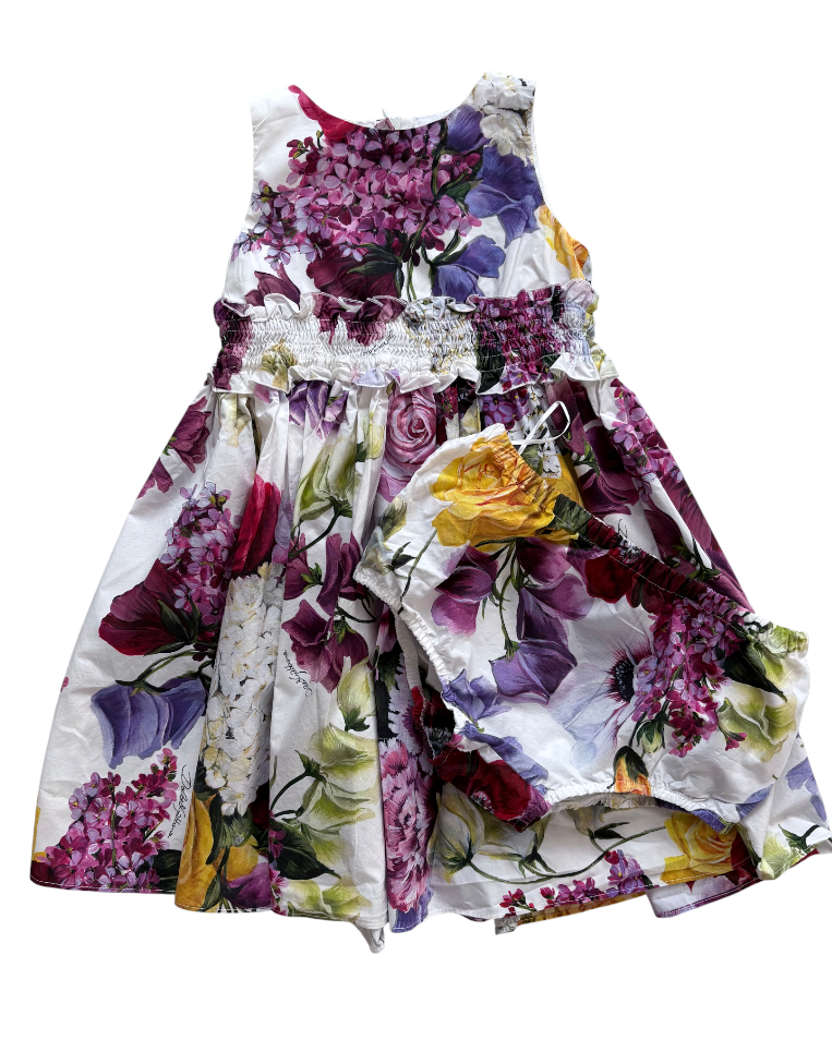 Floral dress with a colorful pattern on a white background